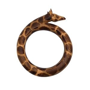 Vintage African Giraffe Head Bangle Bracelet Wood Carved Animal Statement 3D 2.5